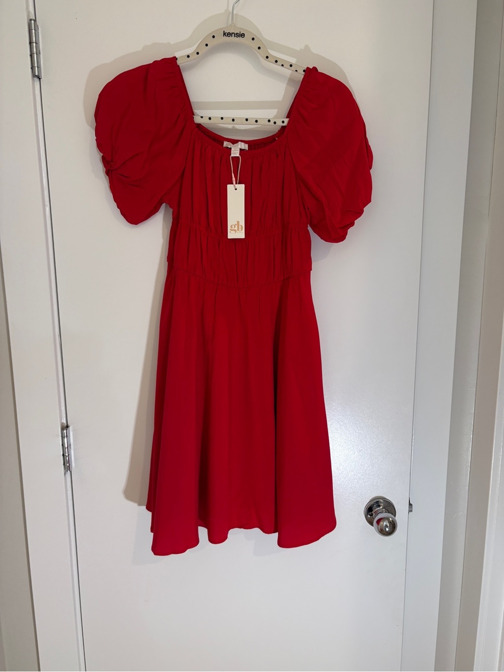 GB girls Red Puff-Sleeve Casual Dress